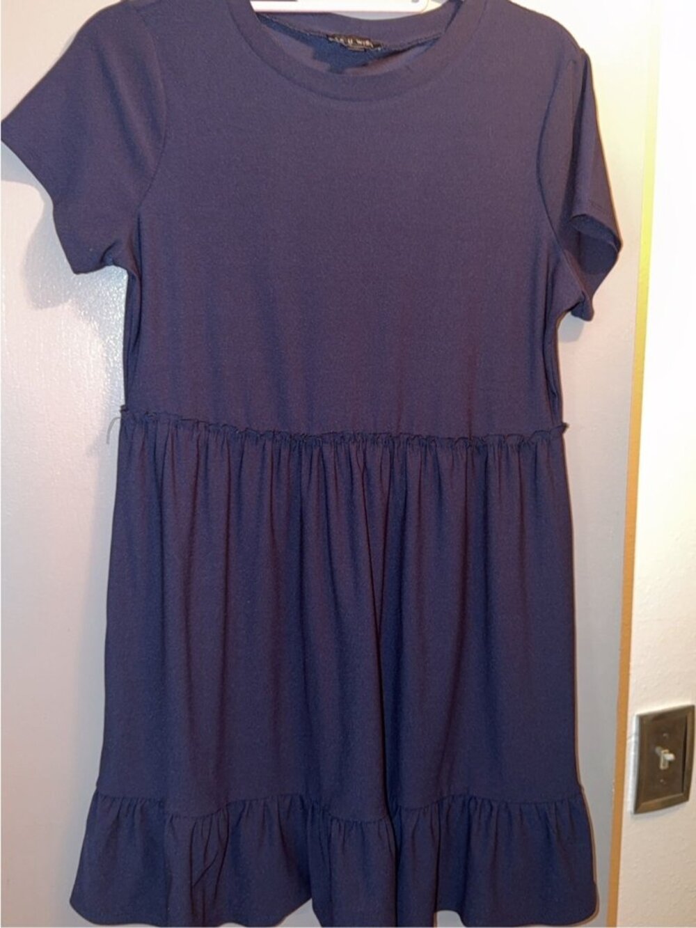 Classic Navy Short Sleeve Tiered Mini Dress — - Picture 3 of 3
